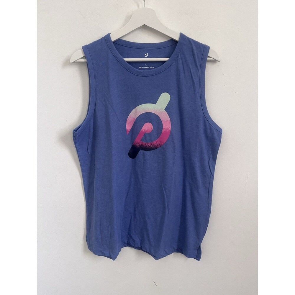 PELOTON Blue Stretch Athletic Workout Tank Top Women's Large Logo